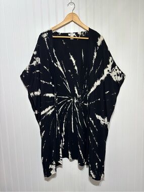 Japna Black White Tie Dye Kimono Cardigan One Size Boho Open Front Duster